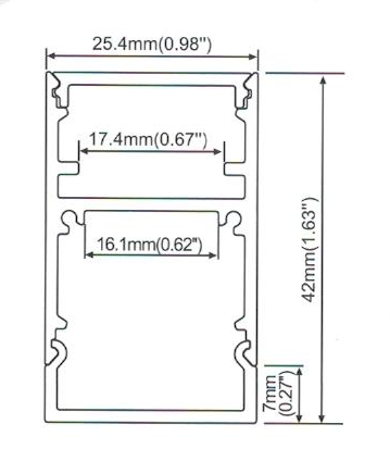 PB-AP-GL-108 LED Aluminium Channel Pendant 42mm(H) x 25.4mm(W) suit for max 16.2mm width strip light